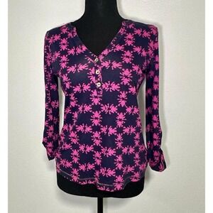 Lilly Pulitzer Women's Long Sleeve Frog Print V-Neck Shirt XS Navy Pink